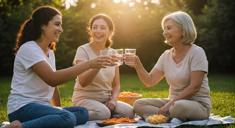 Woman drinking water while beeing outside
